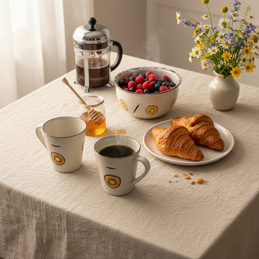 Set de ceai sau cafea pentru mic dejun, ceramică pictată manual