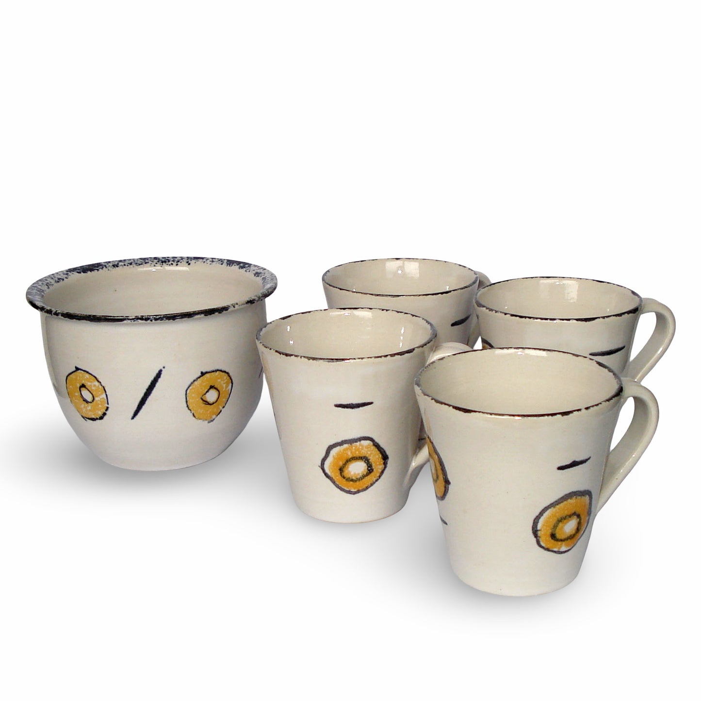 Set de ceai sau cafea pentru mic dejun, ceramică pictată manual