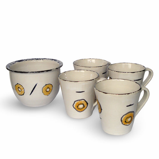 Set de ceai sau cafea pentru mic dejun, ceramică pictată manual