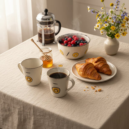 Set de ceai sau cafea pentru mic dejun, ceramică pictată manual