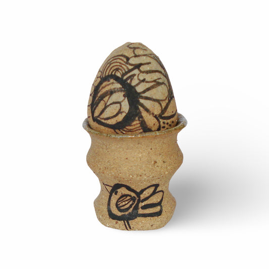 Ceramică artizanală daneză - set ou și suport din anii 1960