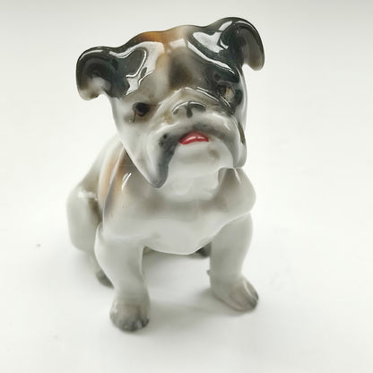 Figurină din porțelan Bulldog, pictată manual, vintage, cu ștampilă „Import”