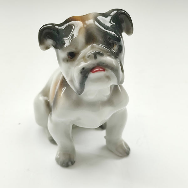 Figurină din porțelan Bulldog, pictată manual, vintage, cu ștampilă „Import”