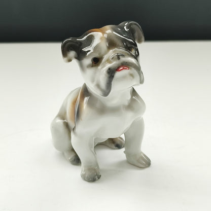 Figurină din porțelan Bulldog, pictată manual, vintage, cu ștampilă „Import”
