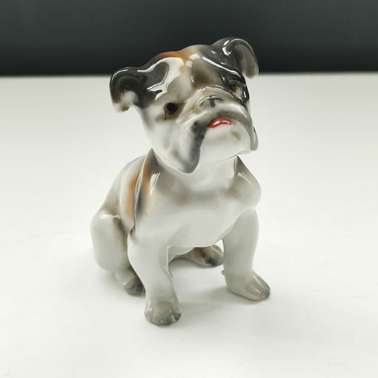 Figurină din porțelan Bulldog, pictată manual, vintage, cu ștampilă „Import”