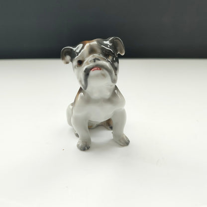 Figurină din porțelan Bulldog, pictată manual, vintage, cu ștampilă „Import”