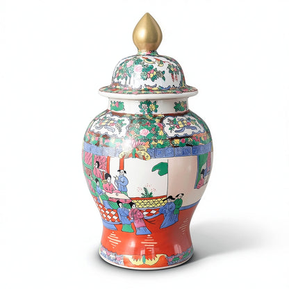Vază mare chinezească cu capac, decor Famille Rose