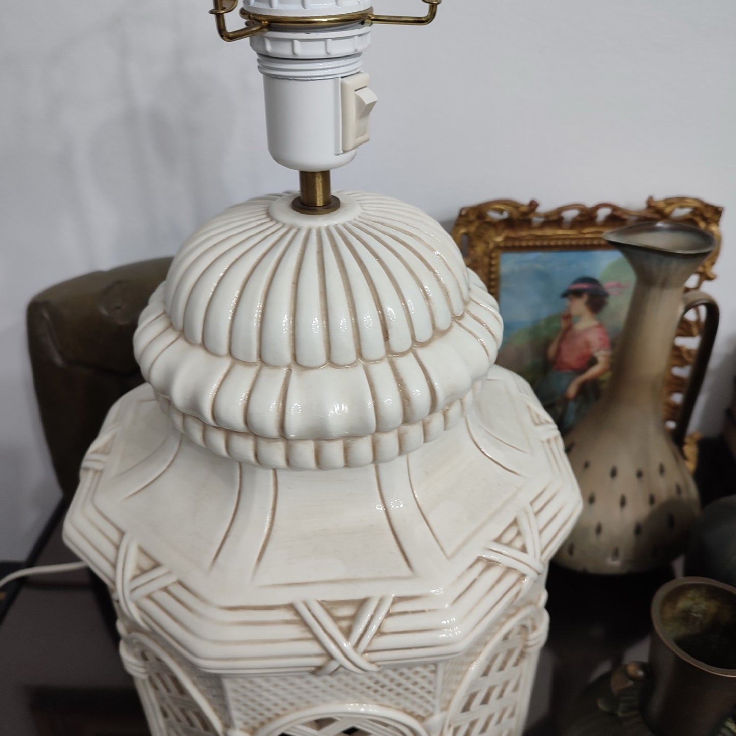 Pereche de lămpi italiene din teracotă glazurată ivoire, anii 1970
