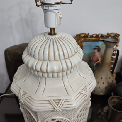 Pereche de lămpi italiene din teracotă glazurată ivoire, anii 1970