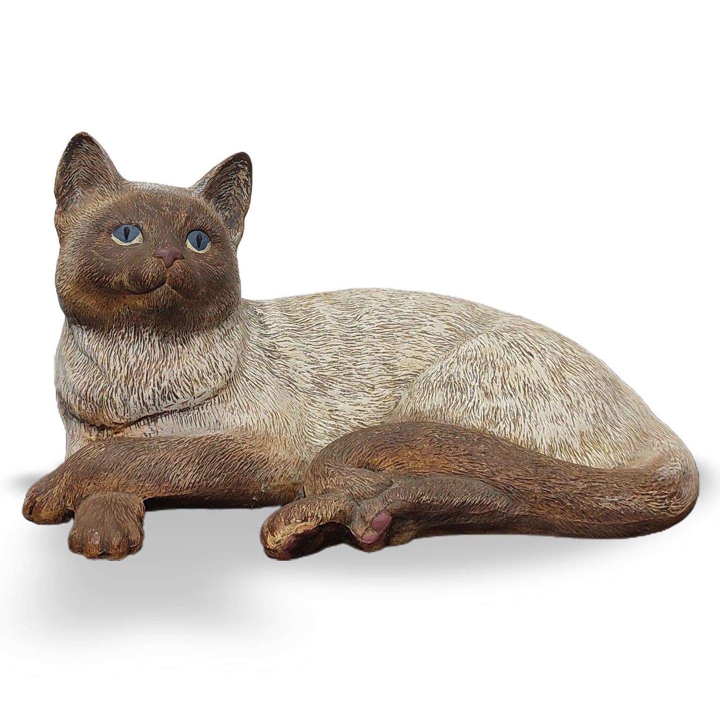 Sculptură Ceramică Pisică Siameză în Mărime Naturală - Pictată Manual, Secolul XX