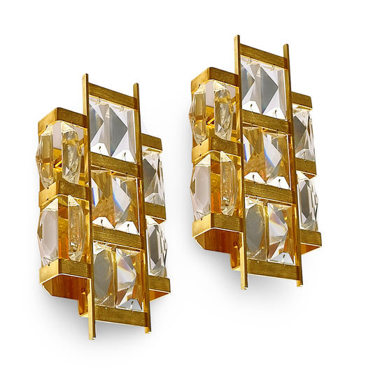 Aplice Palwa din alamă placată cu aur și cristal, Germania, anii 1960