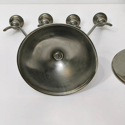 Pereche de Sfeșnice Art Deco din Metal Argintat și Lemn, cu Patru Brațe