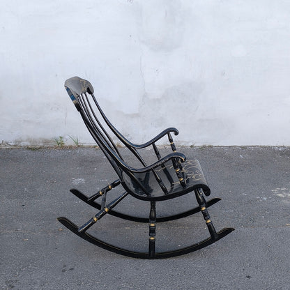 Balansoar scandinav antic cu 6 picioare, pictat manual în negru și auriu, sfârșit de secol XIX