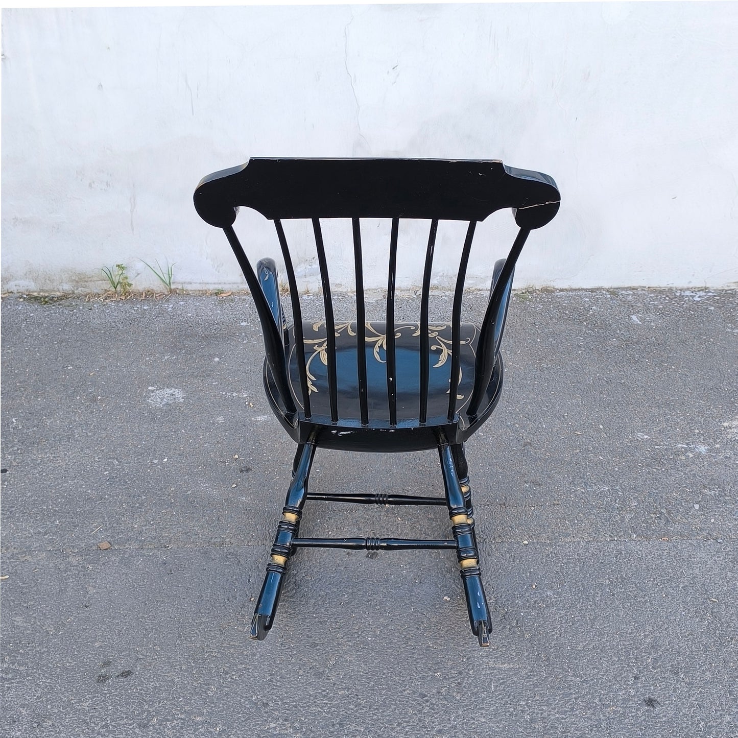 Balansoar scandinav antic cu 6 picioare, pictat manual în negru și auriu, sfârșit de secol XIX