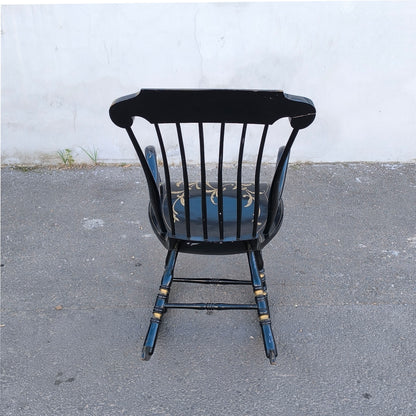 Balansoar scandinav antic cu 6 picioare, pictat manual în negru și auriu, sfârșit de secol XIX