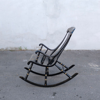 Balansoar scandinav antic cu 6 picioare, pictat manual în negru și auriu, sfârșit de secol XIX