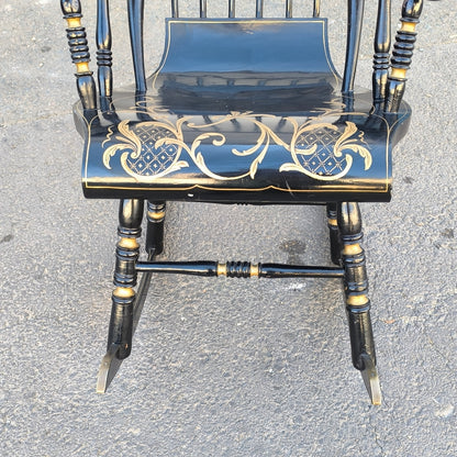 Balansoar scandinav antic cu 6 picioare, pictat manual în negru și auriu, sfârșit de secol XIX