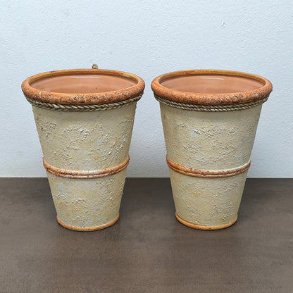 Set de 2 ghivece ceramice, design rustic cu detalii naturale și ornament felie de portocală