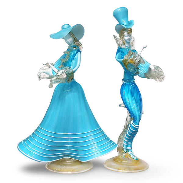 Figurine din sticlă Murano, cuplu dansator, Italia, anii 1960