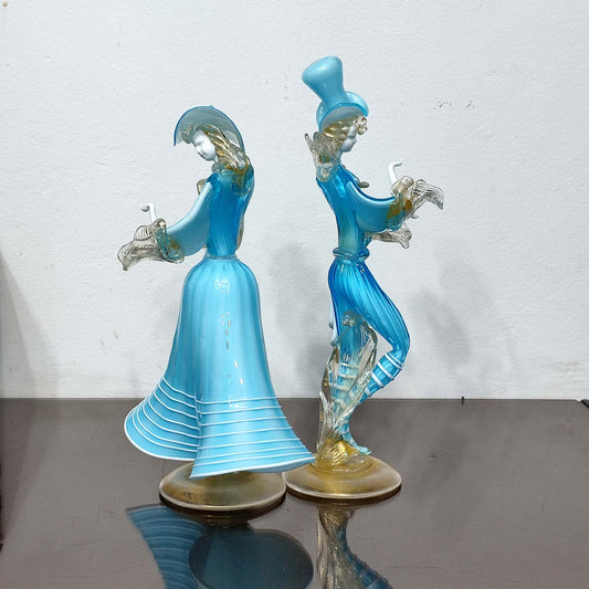 Figurine din sticlă Murano, cuplu dansator, Italia, anii 1960