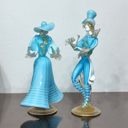 Figurine din sticlă Murano, cuplu dansator, Italia, anii 1960